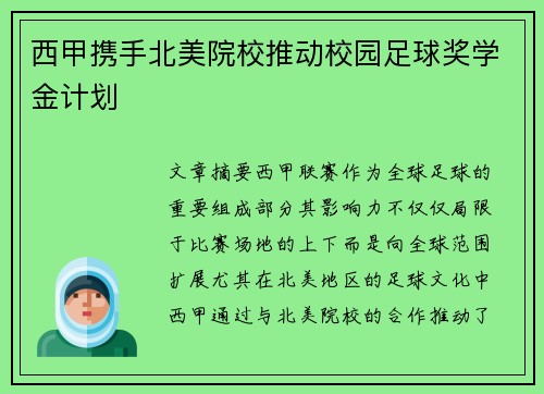 西甲携手北美院校推动校园足球奖学金计划 西甲携手北美院校推动校园足球奖学金计划